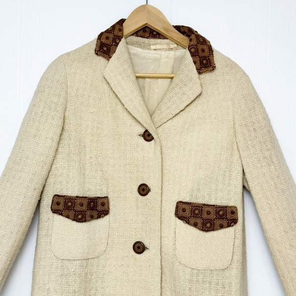 Donegal handwoven Tweed ivory and brown tailored coat in 100% pure wool Large - Picture 3 of 8